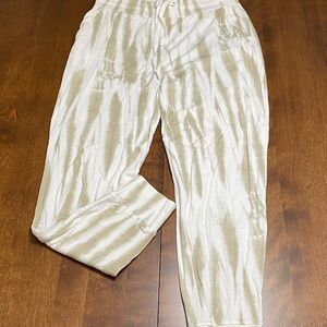 Rachel Zoe “Tie Dye Washed” Sweatpants, Tan-Green and White-Beige, Size M
